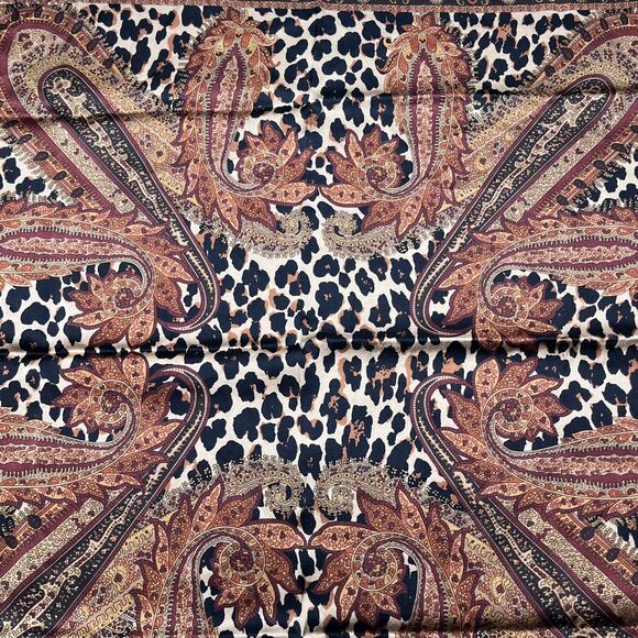 Talbots 100% Silk Scarf Leopard Paisley Womens Brown Neckerchief Square Preppy - Picture 2 of 9